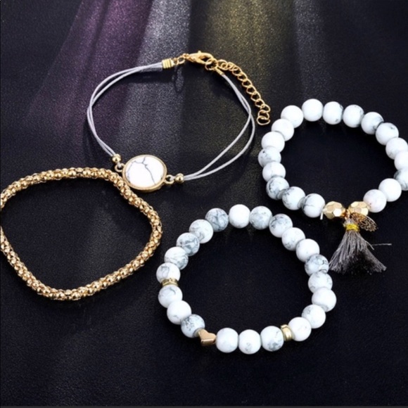 BOHO bracelet set beaded marble tassel heart zen - Picture 3 of 3